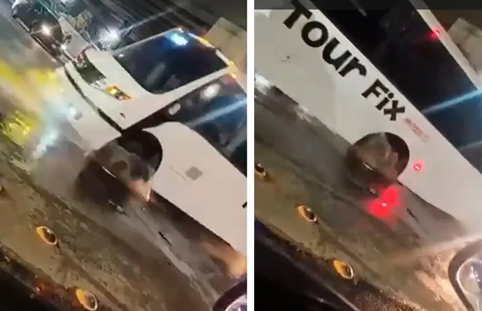 Bache con aguas negras causa daños a vehículos