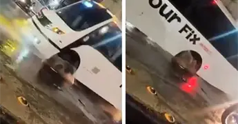 Bache con aguas negras causa da&ntilde;os a veh&iacute;culos