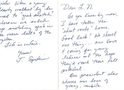 El Presidente tambi&eacute;n comparte nuestro amor por las j&oacute;venes": Epstein en carta 