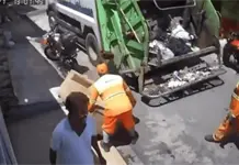 Cami&oacute;n de basura se lleva sof&aacute; que hab&iacute;an puesto a secar