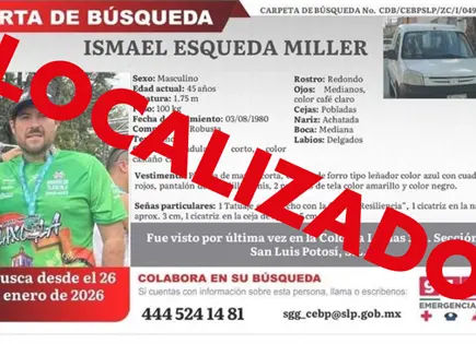 Localizan a hombre reportado como desaparecido en SLP