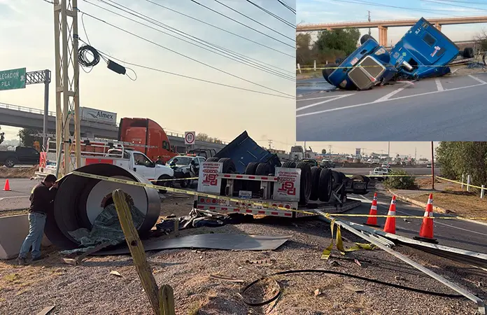 Fallece trailero al volcarse en el Libramiento