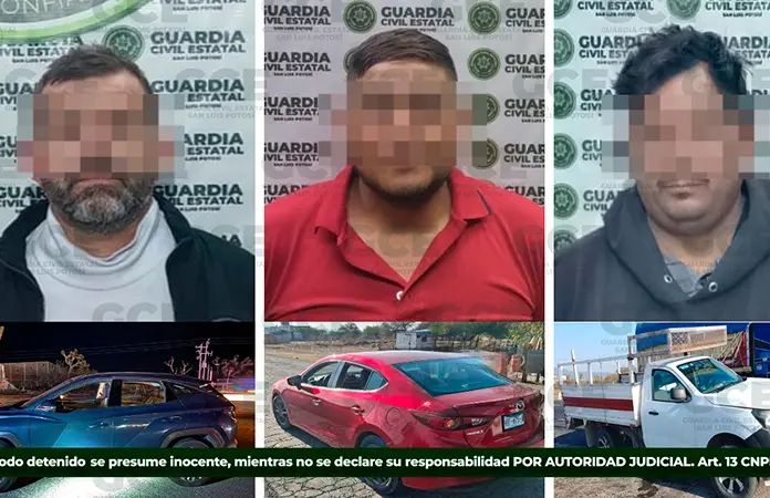 Capturan a tres individuos tripulando vehículos robados