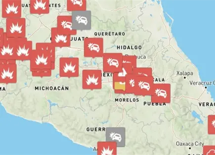 Mapa en tiempo real muestra bloqueos tras muerte de El Mencho