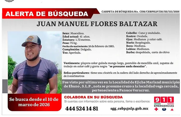 Buscan a un hombre desaparecido en Ébano