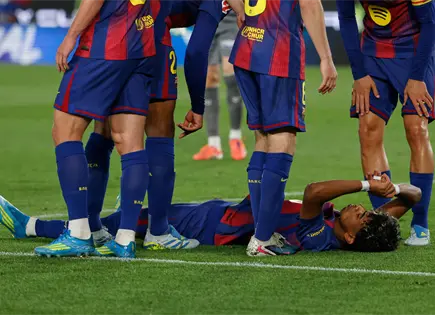 Lesi&oacute;n de Lamine Yamal en partido Barcelona contra Celta