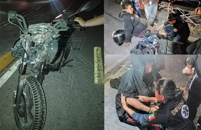 Pareja en motocicleta resulta lesionada al derrapar
