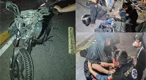 Pareja en motocicleta resulta lesionada al derrapar