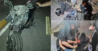 Pareja en motocicleta resulta lesionada al derrapar
