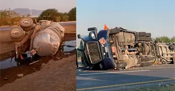 Vuelca pipa y derrama di&eacute;sel en la Carr. &acute;57