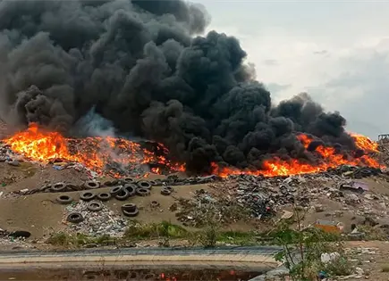 Gigantesco incendio de basurero en Valles