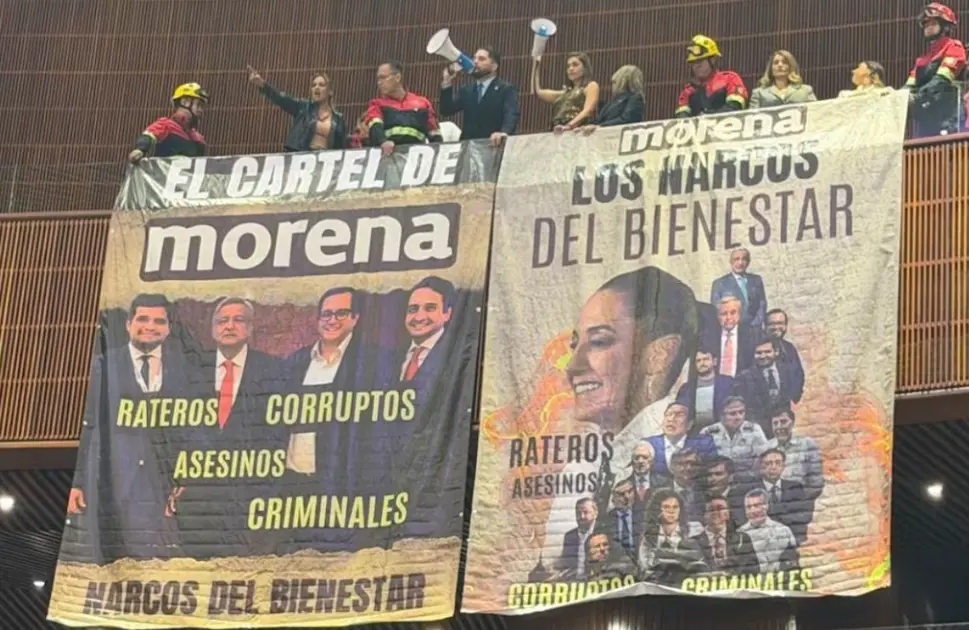 Reclamos en San Lázaro por mantas desplegadas contra Morena