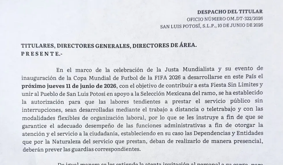 Autorizan home office a burócratas estatales por inauguración de Mundial