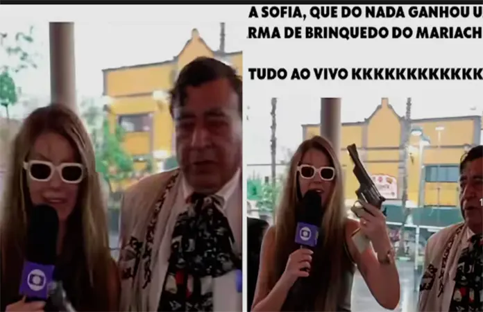 Mariachi saca pistola a reportera brasileña en transmisión en vivo