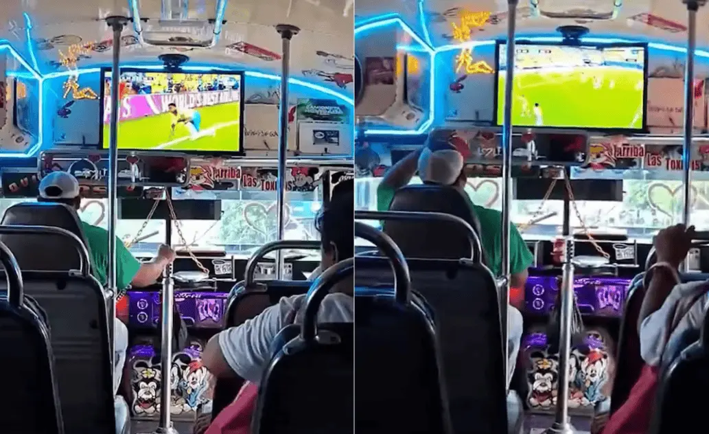 Chofer mexicano pone partidos de la Copa del Mundo en su autobús