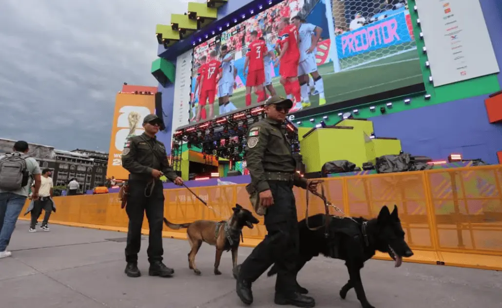Binomios caninos de la Defensa vigilan el FIFA Fan Fest del Zócalo