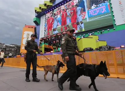 Binomios caninos de la Defensa vigilan el FIFA Fan Fest del Zócalo Binomios caninos de la Defensa vigilan el FIFA Fan Fest del Zócalo