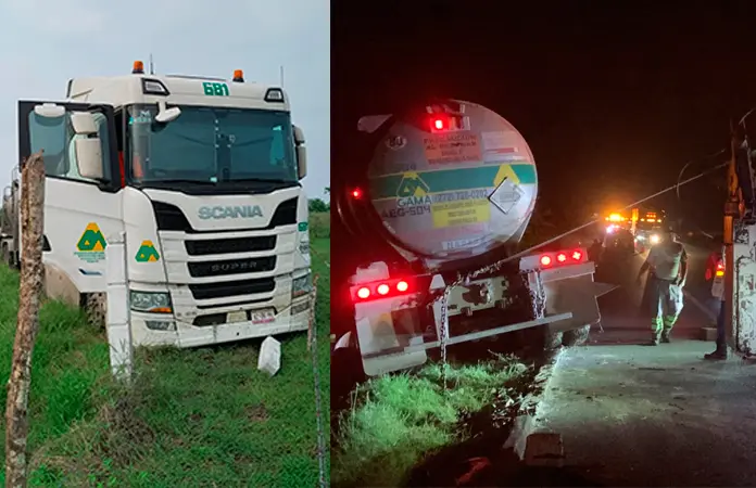 Se accidenta un tráiler con solventes en Tamuín