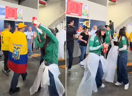 Exponen a mexicana tras lanzar bebida a aficionado de Ecuador