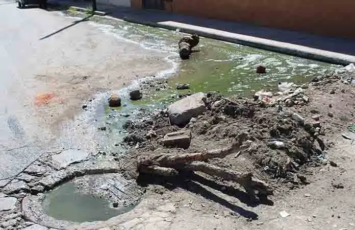 Persisten baches en colector sanitario del Saucito