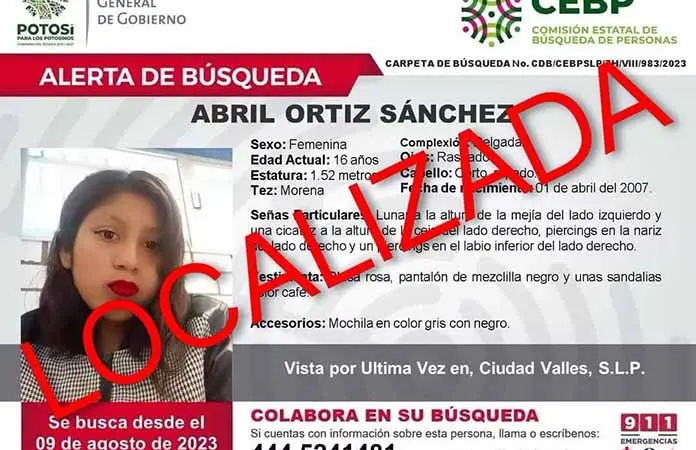 Localizan en Tamaulipas a una jovencita vallense desaparecida desde 2023