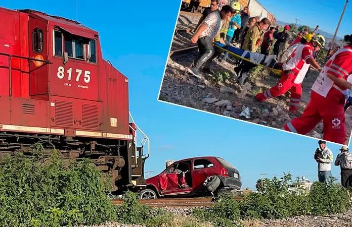 Auto es arrastrado por el tren; hay cinco lesionados