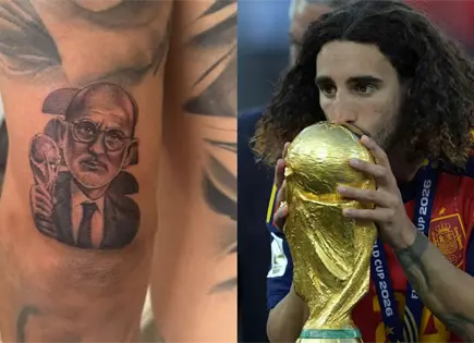Marc Cucurella cumple promesa y tat&uacute;a a Luis de la Fuente