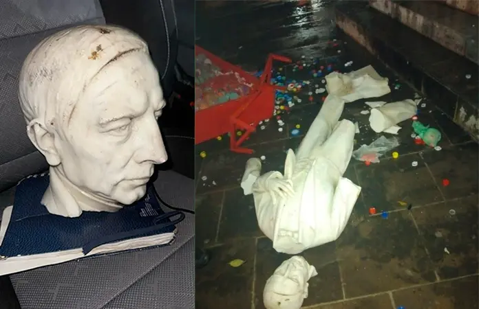 Tormenta derriba estatua de Juárez