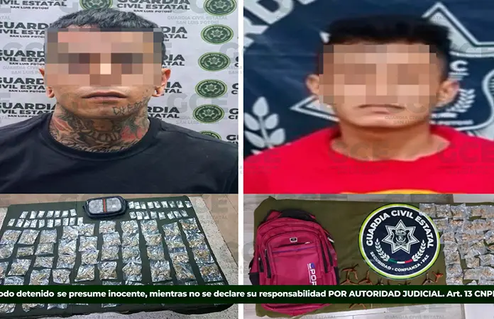 Capturan a dos sujetos con cristal y marihuana