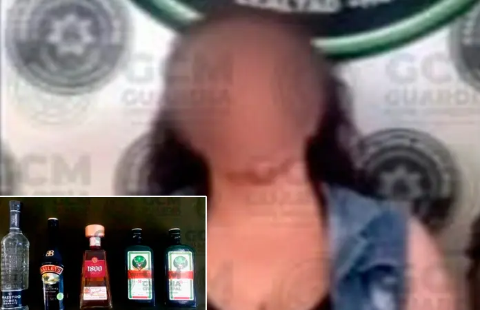 Cae fardera con cinco botellas ocultas en su bolsa