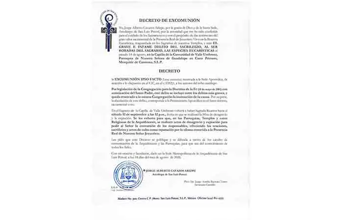 Excomulgan a los ladrones de iglesia