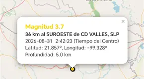 Registró SSN temblor al sur de Ciudad Valles