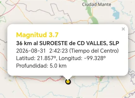 Registr&oacute; SSN temblor al sur de Ciudad Valles