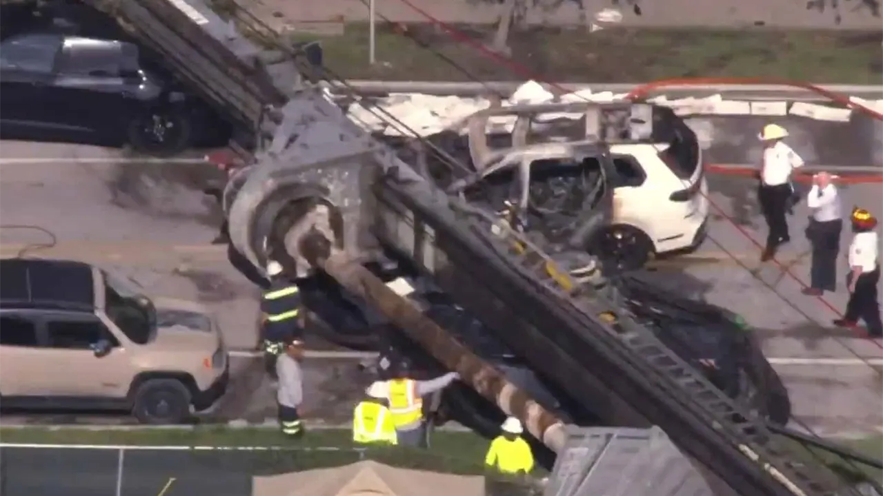 Desplome de grúa en Miami deja cuatro heridos leves