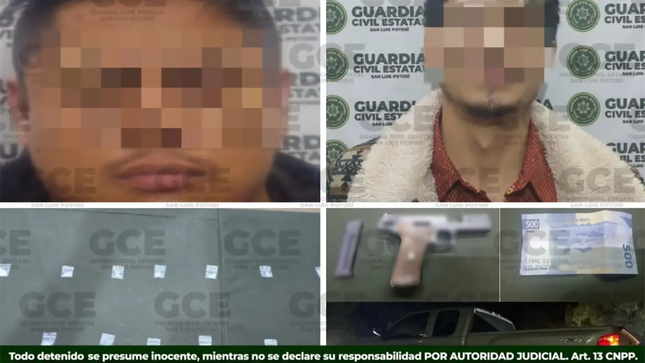 Detiene GCE a dos; asegura arma y presunta droga