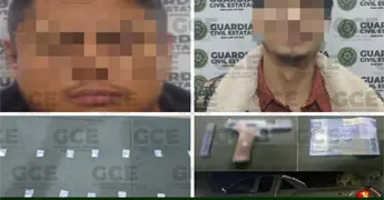 Detiene GCE a dos; asegura arma y presunta droga