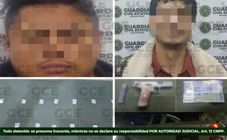 Detiene GCE a dos; asegura arma y presunta droga Detiene GCE a dos; asegura arma y presunta droga