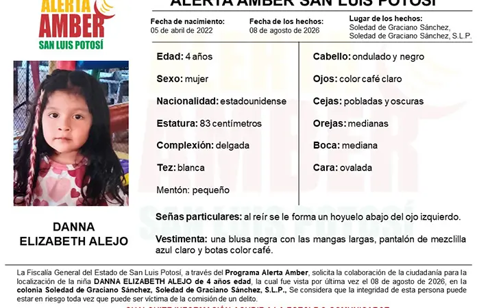 Emiten alerta para localizar a niña desaparecida