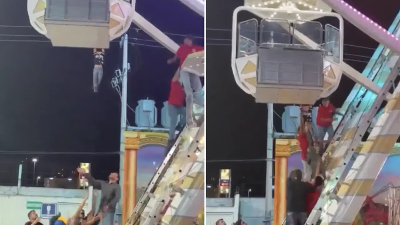Rescatan a niño que colgaba de rueda de la fortuna en Torreón